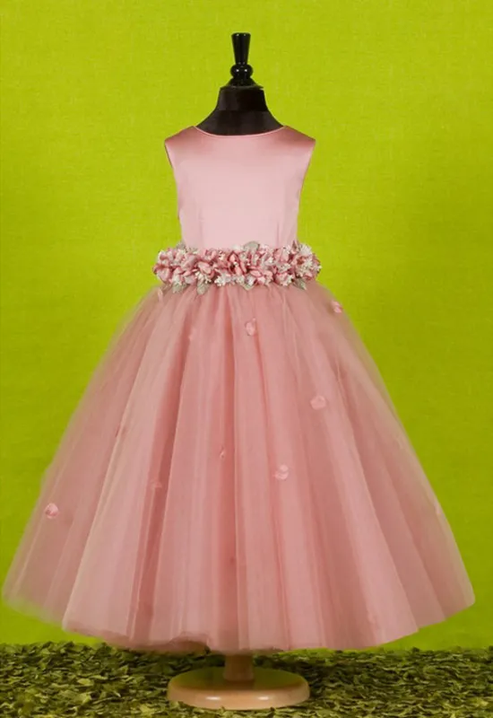 Custom Made Beautiful Pink Flower Girls Dresses for Weddings 2016 Pretty Formal Girls Gowns Cute Satin Puffy Tulle Pageant Dress Spring
