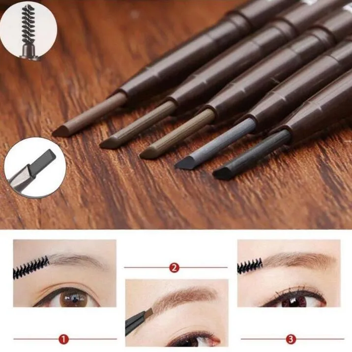 Främjande Dubbel Headed Automatisk Rotary EyeBrow Pencil Vattentät Ögonbryn Enhancer Två End med Shaping Brush Makeup Beauty Tool 5 Färger