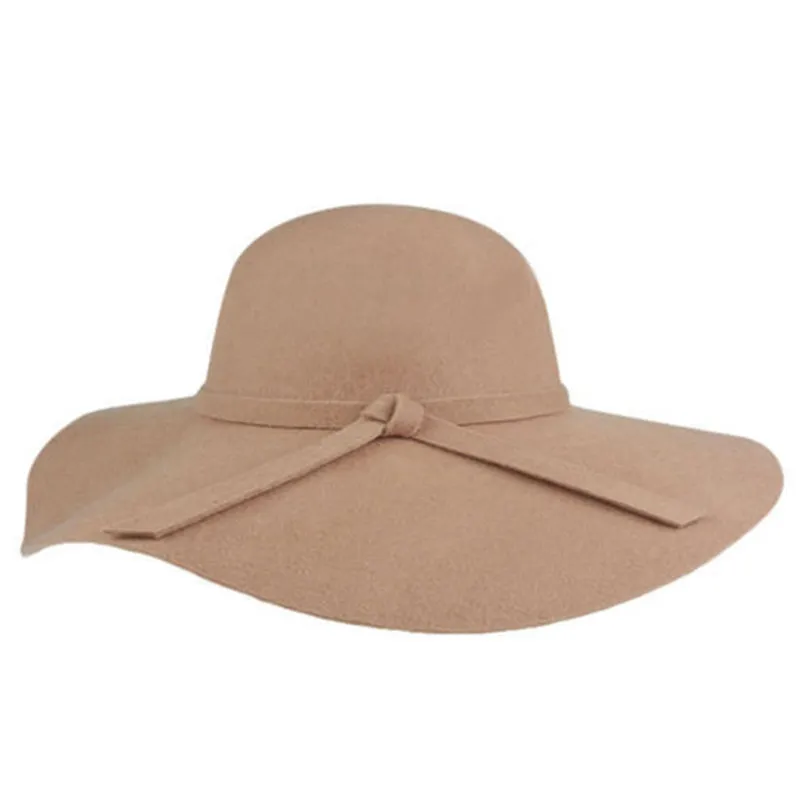 Wholesale-Fashion Women Lady Wide Brim 100% Wool Felt Bowler Fedora Hats Floppy Cloche Free Shipping 