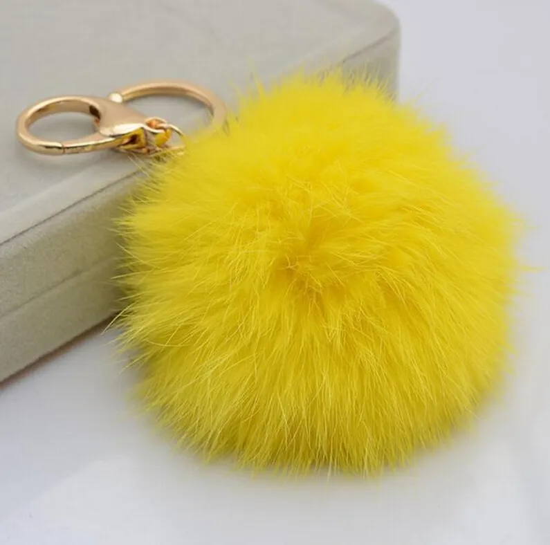 Prawdziwy Królik Futro Ball Łańcuchy Moda Keychain Kobiety Torebka Torebka Charm Car Key Chain Ring Bag Akcesoria Talizman