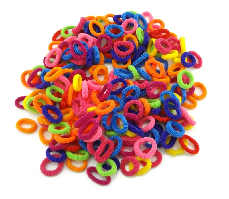 Partihandel 500 st Färgglada barn barn Hårhållare Söt gummiband Hår Elastics Tillbehör Tjej Kvinnor Charms Tie Gum