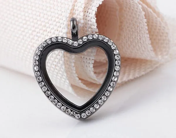 FULL Rhinestones Peach Heart Shape Glass Floating Locket Pendant Fit For Necklace Chain Making