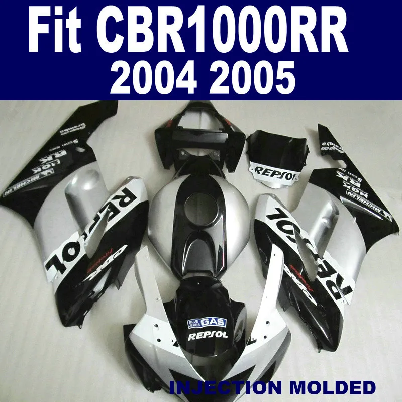 Injectie Mold Carrosseriebereiken voor Honda CBR1000RR 04 05 Black Silver Repsol CBR 1000 RR 2004 2005 Freeship Fairing Kit KA86