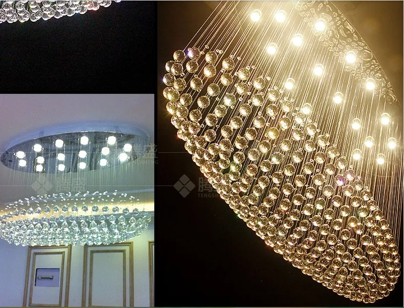 L900mm W400mm Moderne K9 Boule De Cristal Style Pendentif Lampe Lustre En Cristal LED Cristal Clair Pendentif Lampes AC 100% Garanti