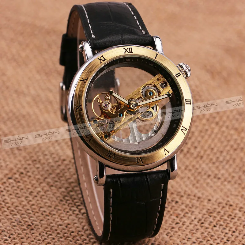 2021 New Jaragar Golden Bridge Roman Dial Men039S Automatic Mechanical Wrist Watch Watch Watch Framparent Movement Leather2622753