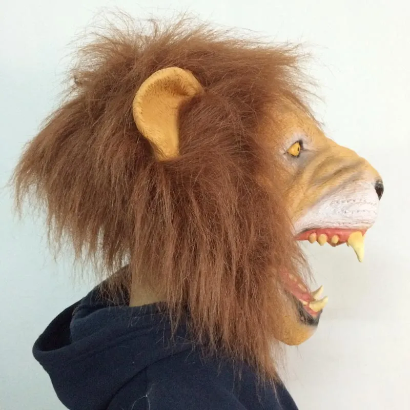 Straszny Lion Latex Maska Realistyczne Zwierząt Głowy Maska Z Włosami Halloween Masquerade Party Cosplay Costume Boże Narodzenie Nowość Prezent Darmowa Wysyłka