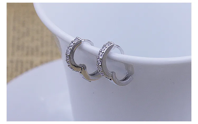 925 Sterling Silver Okrągły koło Hoop Kolczyki Biżuteria Retro Single Raz Cyrkon Diament Crystal Super Blink Kolczyk Dla Kobiet Dziewczyn