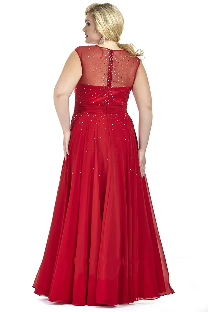 Plus Size Navy Blue Red Chiffon Plus Size Prom Dresses With Bling