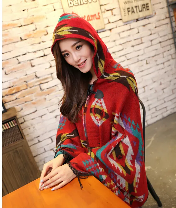 Nya Mode Kvinnor Scarf Tjock Hooded Cape Shawl Scarf Kvinnor Växla Cape Coat Poncho Hoodies Hooded Jacket Bohemian Jacket