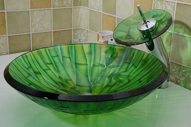 Bathroom tempered glass sink handcraft counter top round basin wash basins cloakroom shampoo vessel bowl HX010