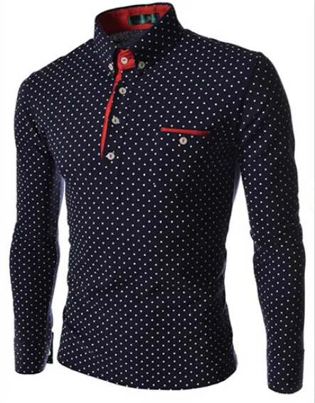 Wholesale and retail Dress Shirts Men`s Fashion Stylish Casual Dress Polka Dot Shirt Muscle Fit Shirts
