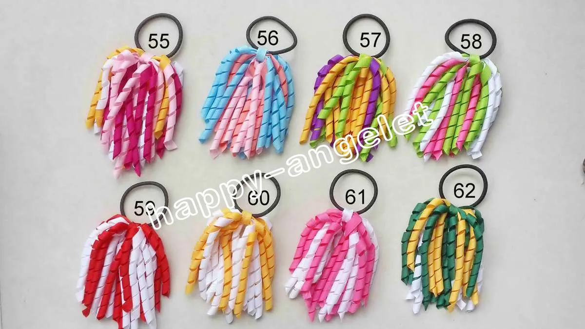 bébé O A-korker Ponytail diverses couleurs Corker rubans bouclés banderoles Cheer arcs de cheveux avec corde de cheveux élastique Cheerleading hairbanPD002