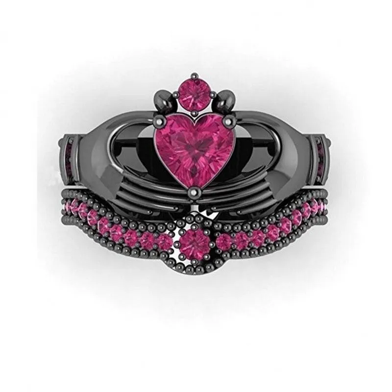 Victoria Wieck Claddagh الدائري الفاخرة مجوهرات 10kt whiteblack الذهب شغل تشيكوسلوفاكيا الماس المرأة الزفاف الاشتباك خاتم الزفاف مجموعة هدية الحجم 5-10