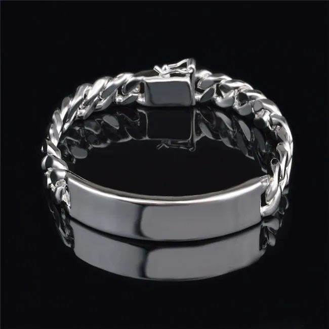 Fashion Men's Jewelry 11MM 925 Sterling silver plated Figaro chain bracelet Top quality free shipping