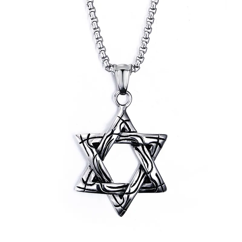 Unique Design High Quality Casting Biker 316L Stainless Steel tar of David Hexagon Pendant Necklace 20'' Box Chain Men Gift