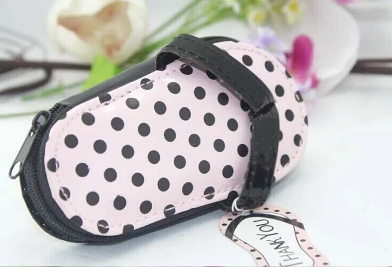 100 conjuntos estilo chinelo Rosa Polka Dot Purse Manicure Set Favores Do Chuveiro Flip Flop Unhas tesoura Cuidados Conjunto de Pedicure, navio livre