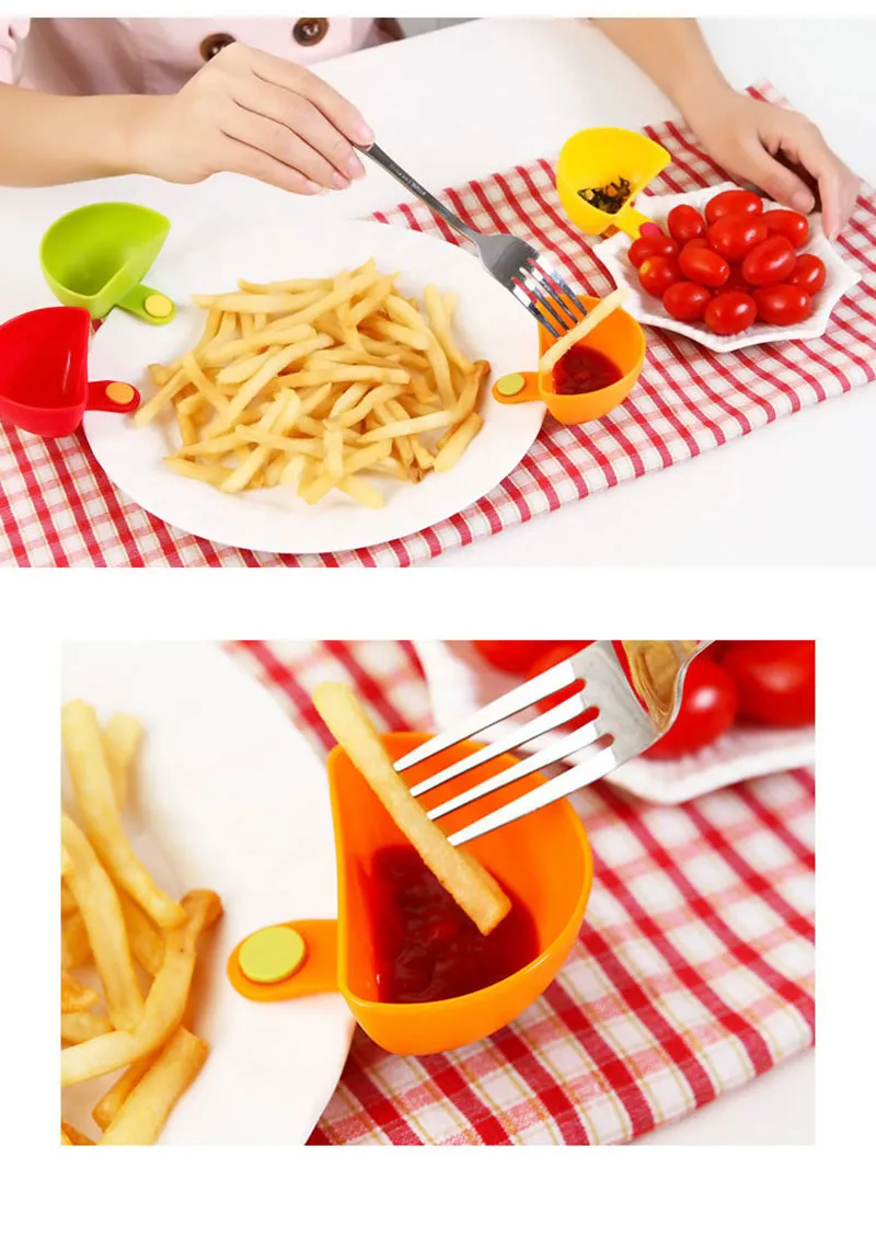 Dipping Saucers Bowl Dip Clips Dinner Dressing Plates Små Skål Ljusa färger Matkvalitet PP Salladbuffé Servering Bricka Kids Plastplattor