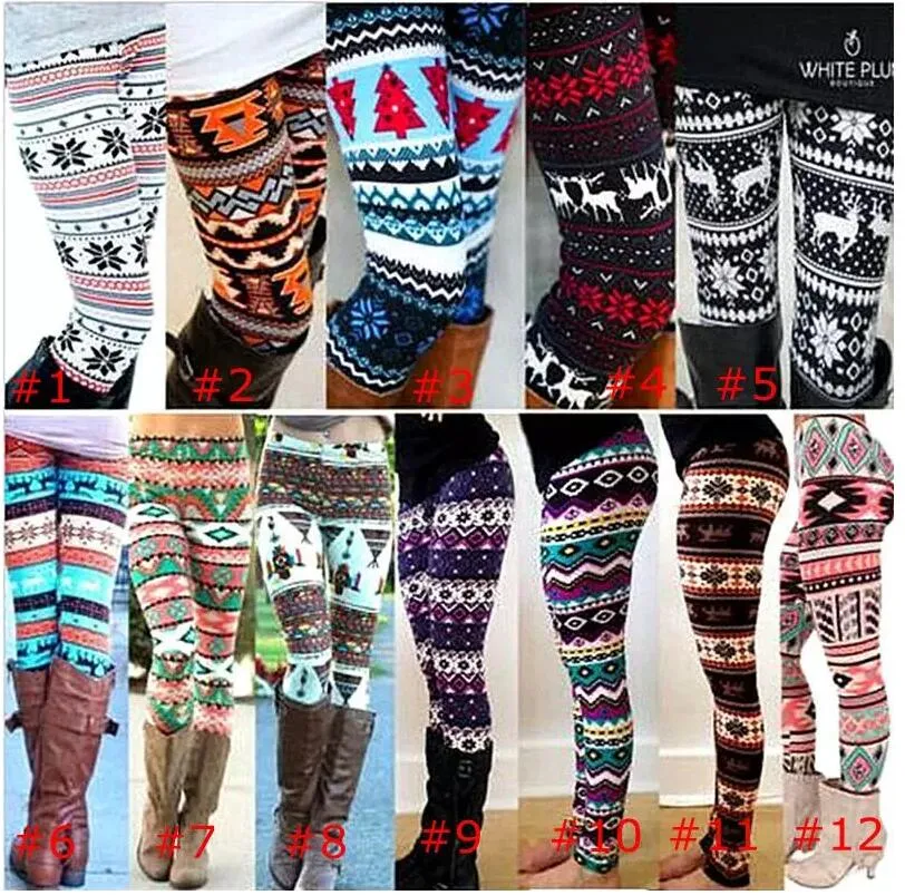 Hot Sale Christmas Snowflakes Reindeer Printed Silk Legging Girls Women spring autumn Warm Bootcut Stretchy Pants