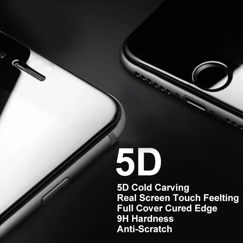 Fram och bakre tempererat glas 5d HD Skyddsfilm för iPhone X 6 6S 7 8 Plus Full Cover Cold Carved Skärmskydd