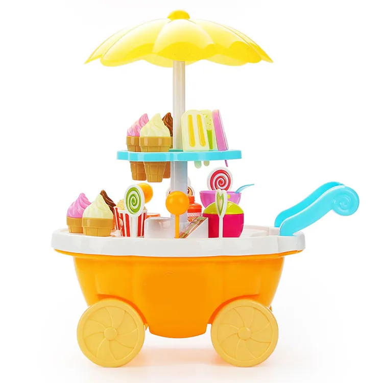 39 stks / set Kinderen Speelgoed Simulatie Mini Candy Ice Cream Trolley Lighting Music Shop Kid Doe Doe Misd Cadeau