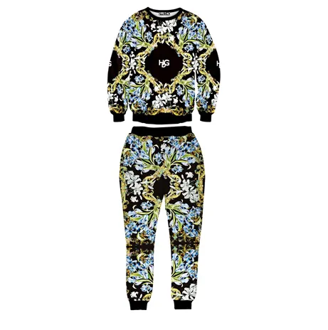 .Wholesale-eaca harajuku nieuwe mode mannen / vrouwen 3d sweatshirt sport pak unisex print bloem 3d trainingspakken hoodies + jogger broek set