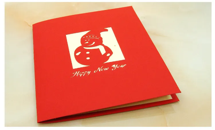 Söt kreativ julgran snögubbe gratulationskort 3D pop -up handgjorda Xmas vykort festliga festtillförsel1145043