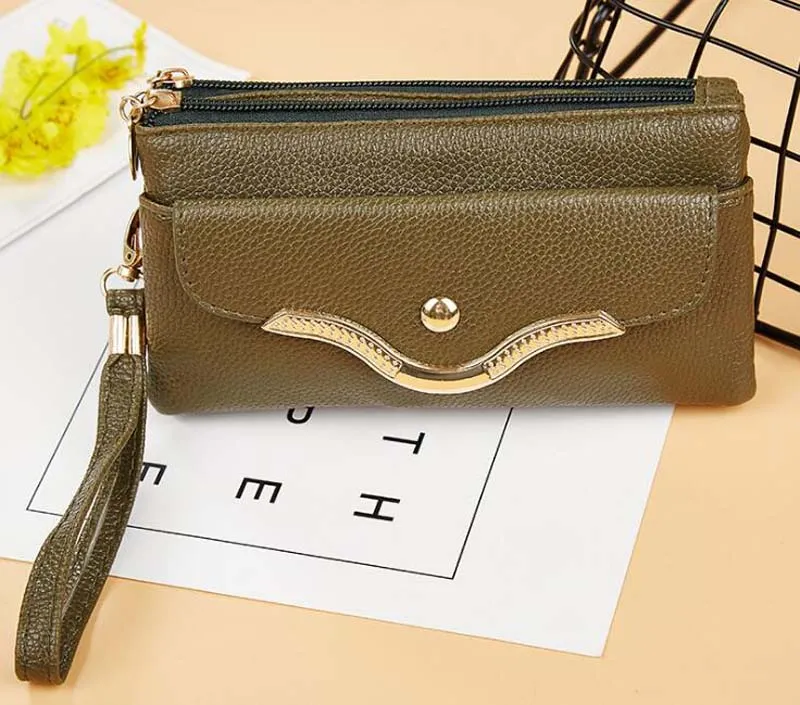 2017 Double Zipper women pu coin purses mix color Long hasp Shoulder bags