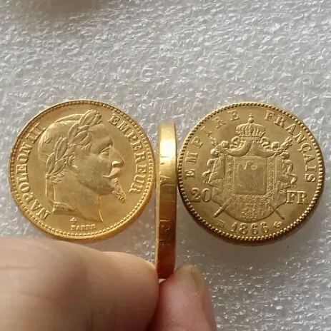 FRANCIA 1866B Realizzato in ottone placcato oro NAPOLEONE 20 FRANCS BELLISSIMO Copia Moneta Ornamenti replica monete accessori per la decorazione della casa