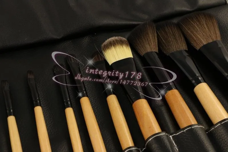 Svart / brunt handtag 18st Professionella makeupborstar Set Cosmetic Brush Set Kit Tool + Roll up Case DHL