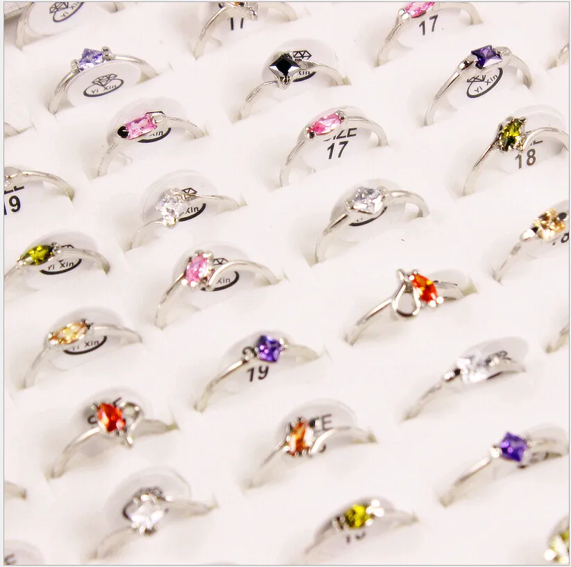 Brand New Fashion Korean Jewelry Zircon Solitaire Rings Rhodium Plated Multi Styles Mix Size Charms Ring good sale 