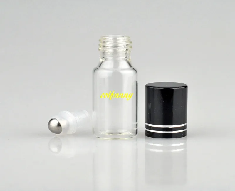 / OT Gratis frakt 5ml Clear Glass Essential Oil Roller Flaskor med rostfritt stål rullbollar 5cc parfymer rullar på flaskor 5 färger