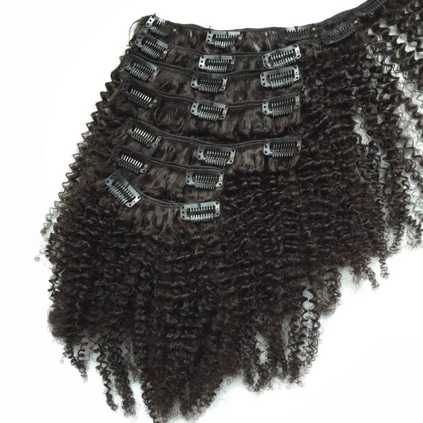 Clip nelle estensioni dei capelli umani le donne nere capelli vergini brasiliani Afro clip riccia viziosa in estensione dei capelli Kinky Clip riccio