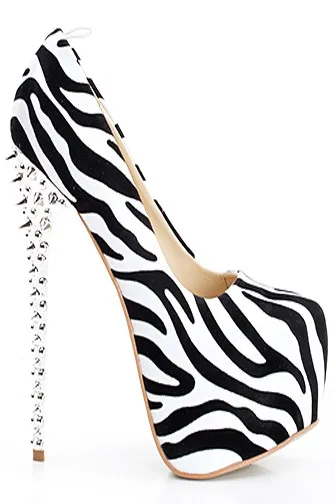 Zebra Sukienka Buty Cienkie wysokie obcasy z przesadnymi platformami nitami Obuwie Kobiety 16 cm Wysokie Stiletto Obszu Pompy Panie Obuwie Damskie Pompy