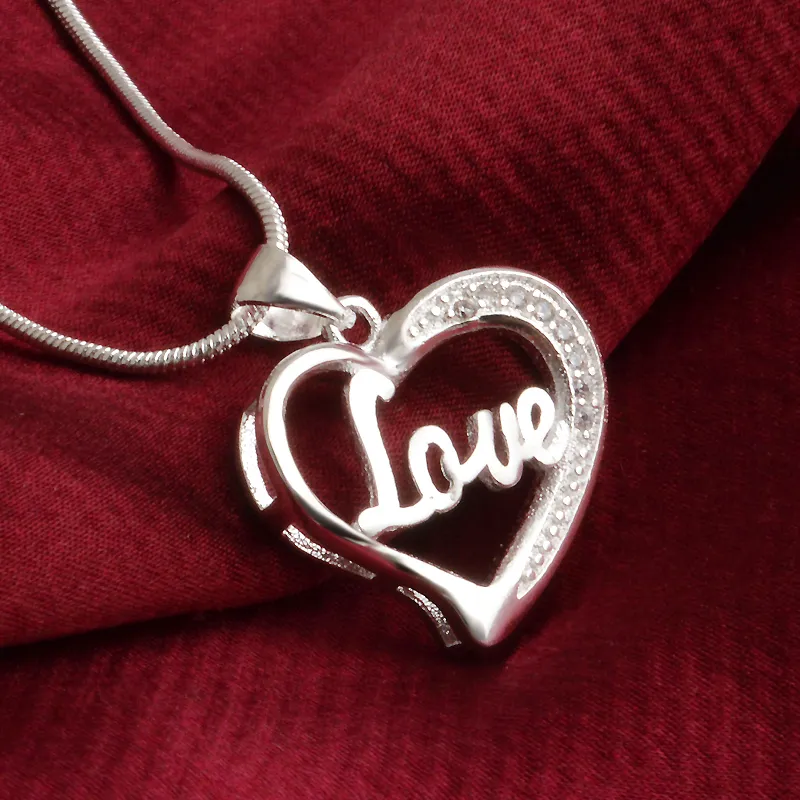 Kostenloser Versand Mode hohe Qualität 925 Silber Liebe Herz mit Diamantschmuck 925 Silber Halskette Valentinstag Urlaub Geschenke Hot 1705