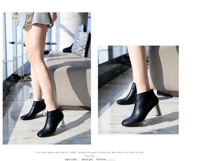 SALE~B093 34/40 black GENUINE LEATHER SILVER high HEEL ANKLE short BOOTS luxury designer inspired ce