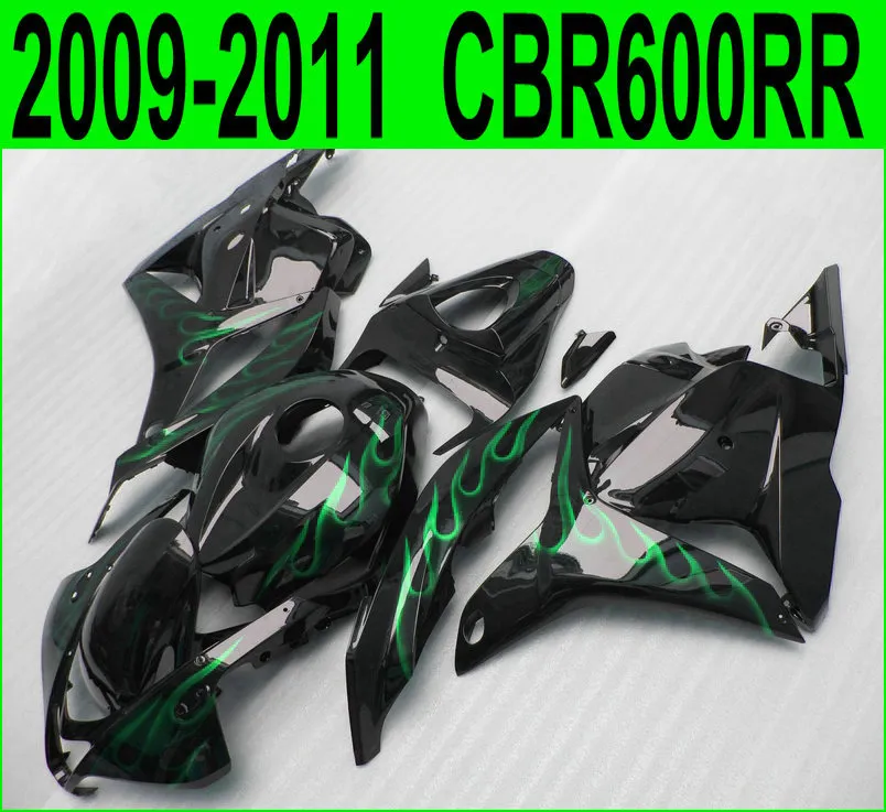 Injection molding fairing kit for Honda CBR600RR 2009 2010 2011 green flames in black aftermarket CBR 600RR 09 10 11 fairings set YR32