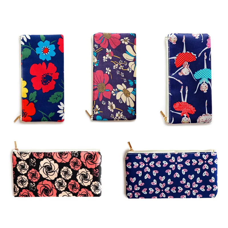 Makeup Cosmetics Bags Zipper Pouch Canvas Organizer Storage Cases Flower Black Rose Daffodil Dance Female Portable Travel Make up Bag