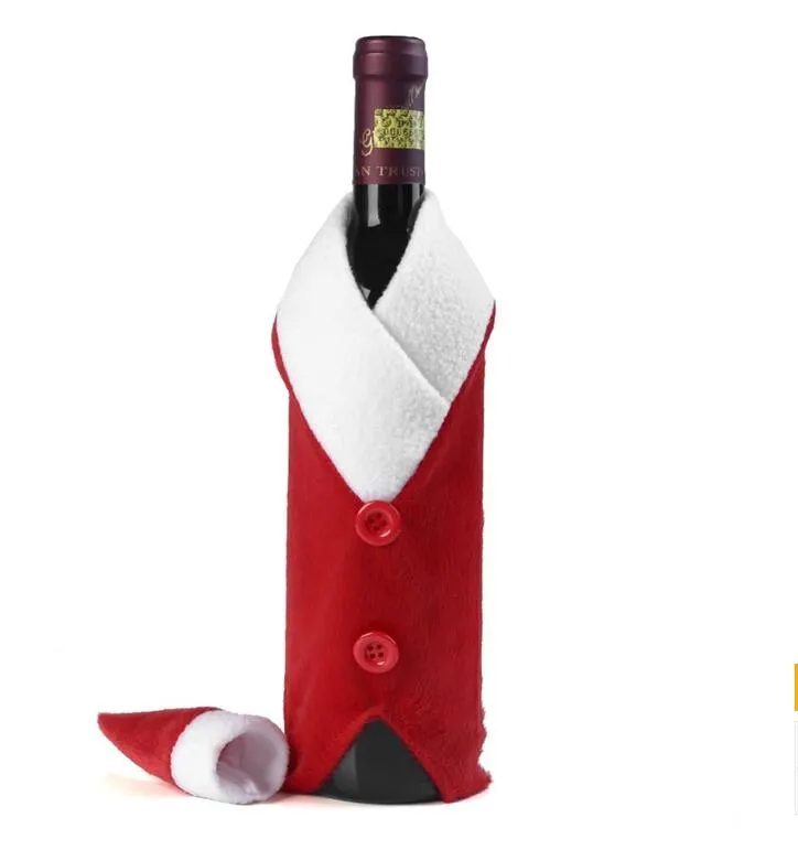 Santa kostym xmas prop vinflaska täcke prydnad juldekoration hantverk jul godis väska present ct06