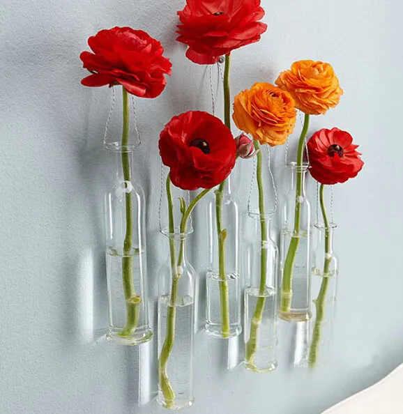 Modern moda tasarım DIY vaes Cam Vazo Duvar asılı ev dekoratif vazolar şarap bardağı tasarım çiçek tencere bira şişe şekli
