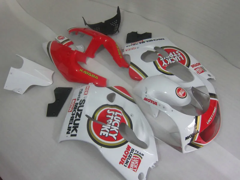 Kit carenatura di alta qualità SUZUKI GSXR600 GSXR750 1996-2000 GSX-R600/750 96 97 98 99 carenature LUCKY STRIKE rosso bianco GB8