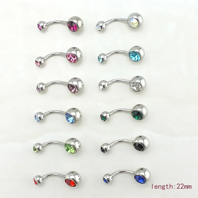 Hot Fashion Navel Bars Stainless Steel Crystal Ball Barbell Curved Belly Button Rings Body Piercing Jewelry