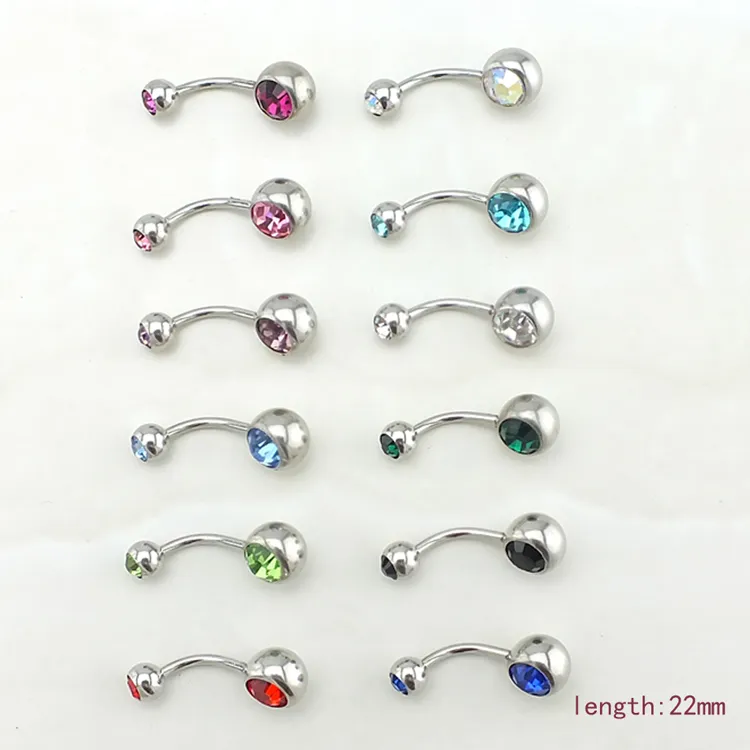 Hot Fashion Navel Bars Rostfritt Stål Kristallkula Barbell Böjd Belly Knapp Ringar Kropp Piercing Smycken