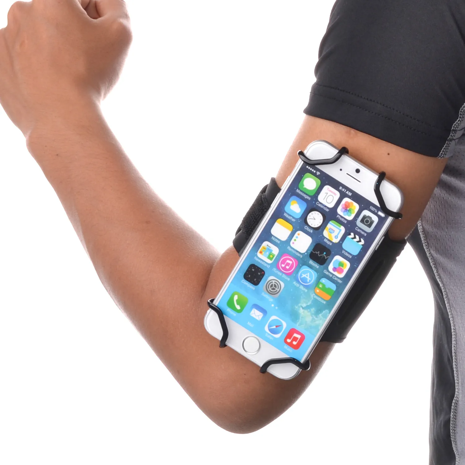 TFY Open-Face Sport Armband + Key Holder for iPhone 6 Plus, Black - Open-Face Design - Direct Access to Touch Screen Controls