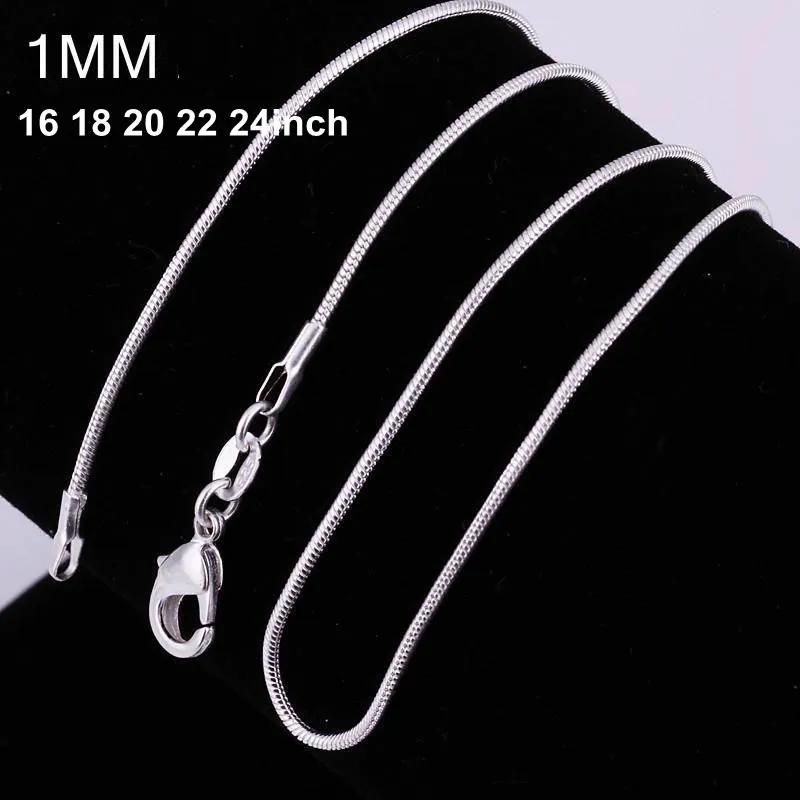 100pcs 925 silver P smooth snake chains Necklace 1MM chain mixed size 16 18 20 22 24 inch