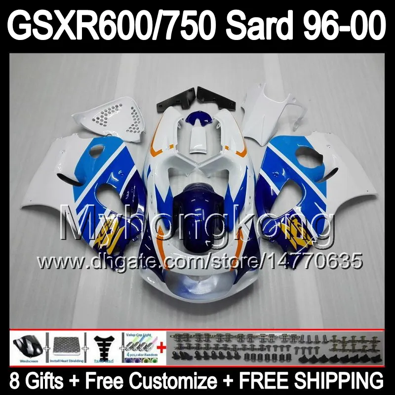 8Cadeaux + carénage Pour SUZUKI Bleu Blanc GSXR600 GSXR750 SRAD 96-00 GSXR 600 750 MY6 GSX R600 R750 96 97 98 99 00 1996 1997 1998 1999 2000 Corps