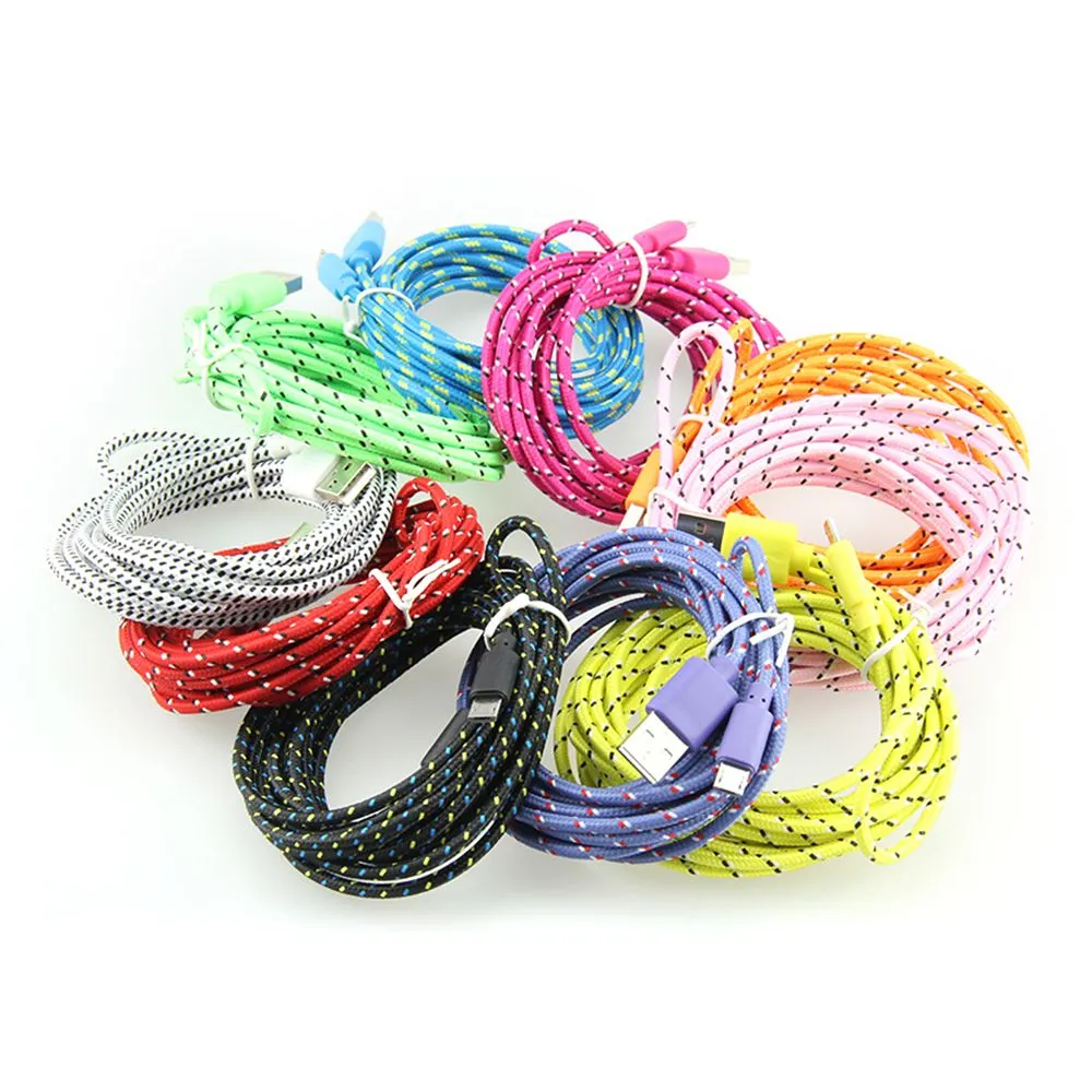 Gratis frakt !! Färgrik Ny 1m Tyg Nylon Flätad Micro USB-kabel för Samsung för BlackBerry till HTC Cloth Flätad Kabel 50pcs / Lot