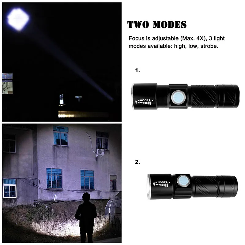 Meşaleler USB-Light Güçlü Mochila Lanterna Taktik Torch Flash Light Linternas LED Zoomable Gladyatör Zaklamp Feneri
