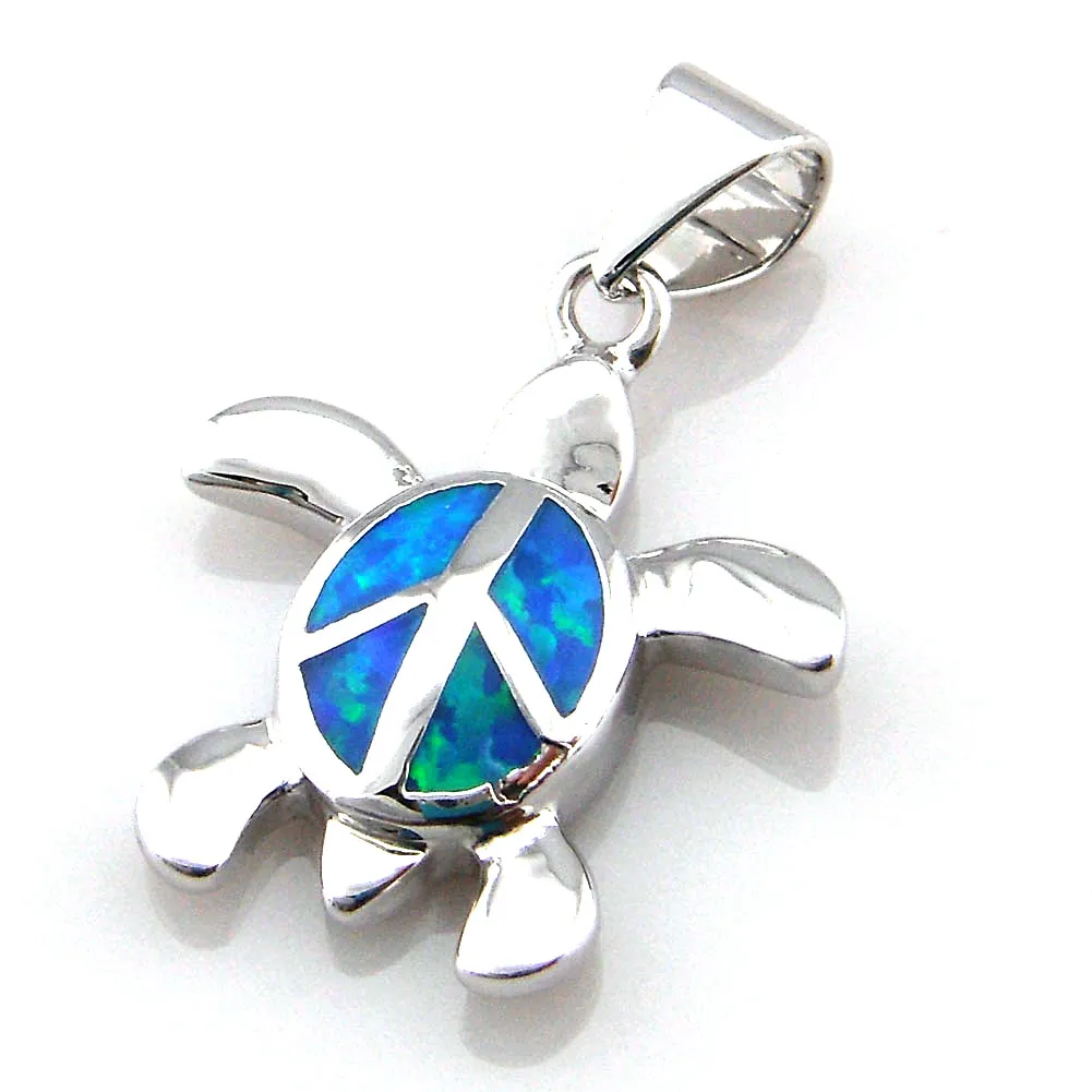 أزياء الأزياء الزرقاء أوبال سلحفاة قلادة المجوهرات المكسيكية تصميم السلاحف اللطيفة 925 مختومة