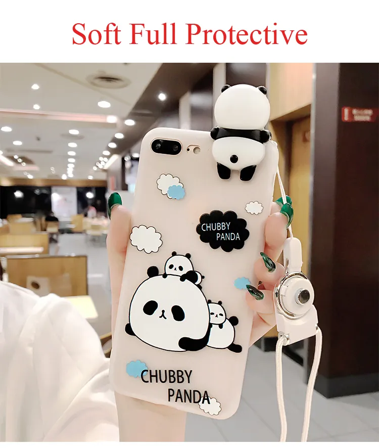 Ny 3D Soft Cute Panda Phone Case för iPhone X Case 8 7 6s 6 Plus Lovely Cartoon Silikon Cover för iPhone 6 6s 7 8 Plus Telefonväska