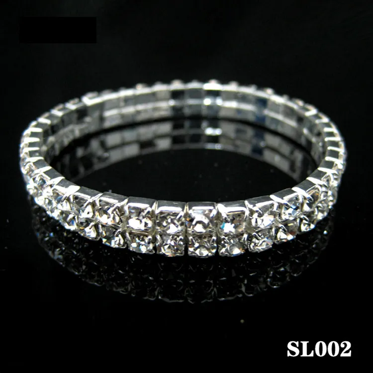 1-10 righe Bracciale in cristallo da tennis Bracciale da sposa elasticizzato in ystl con strass gioielli da sposa